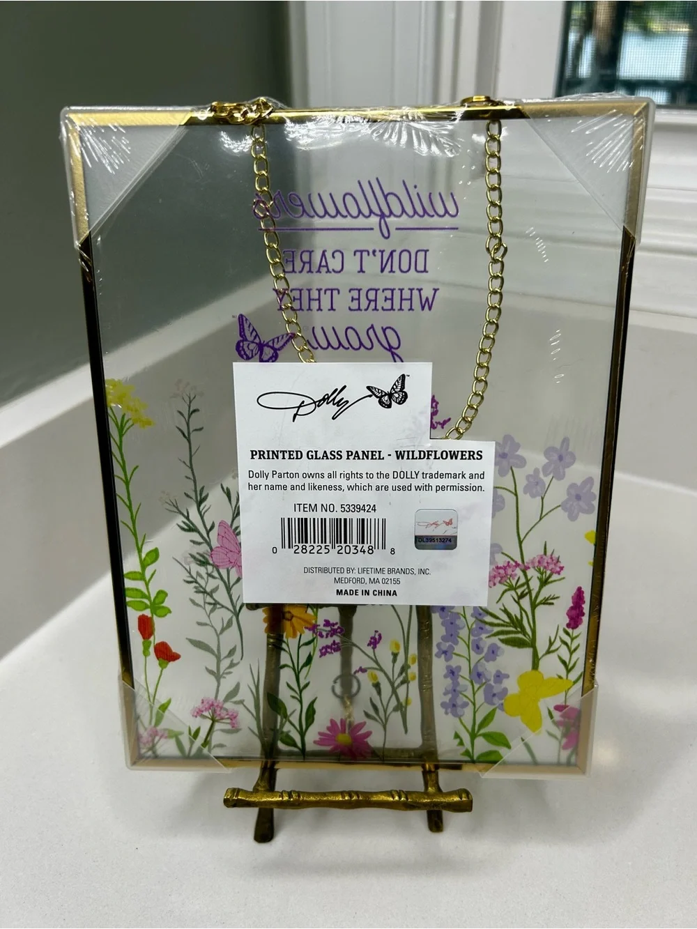 NEW sealed Dolly Parton Spring Wildflower Printed Glass Panel hanging Décor
